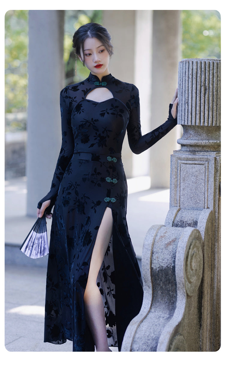 Lilith Black 90s Style Cheongsam 2-Piece Dress