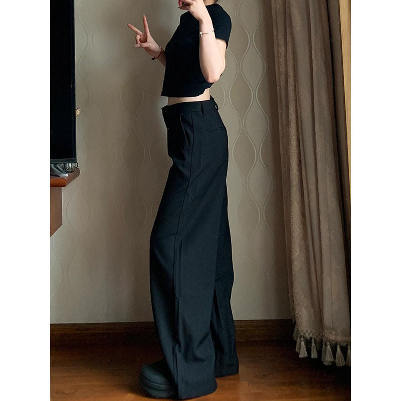 business casual men Plus Size Black Straight Suit Wide-Leg Pants Women's Summer High Waist Draping Loose Slimming Casual Mopping Pants