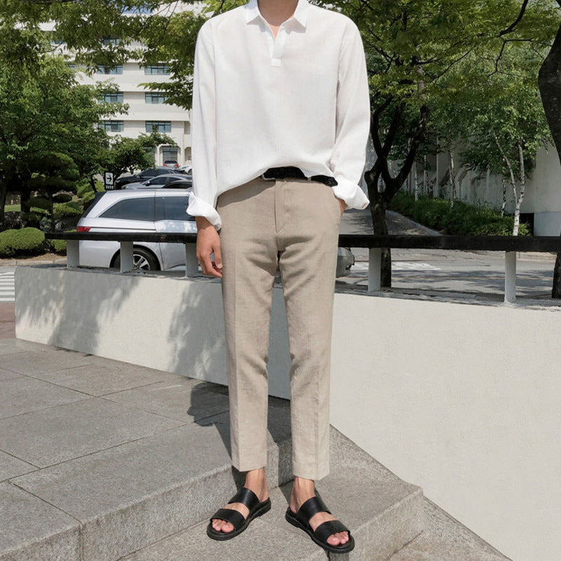 classy outfits men Myq Linen Casual Pants Men's Summer Korean Style Loose Trendy Cotton and Linen All-Match Cropped Straight Small Suit Pants