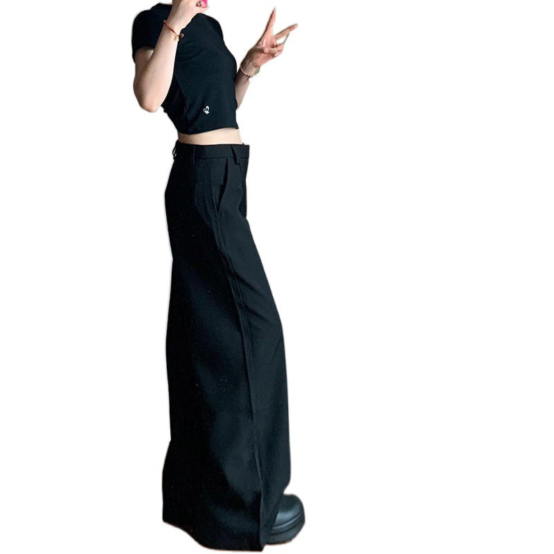 business casual men Plus Size Black Straight Suit Wide-Leg Pants Women's Summer High Waist Draping Loose Slimming Casual Mopping Pants