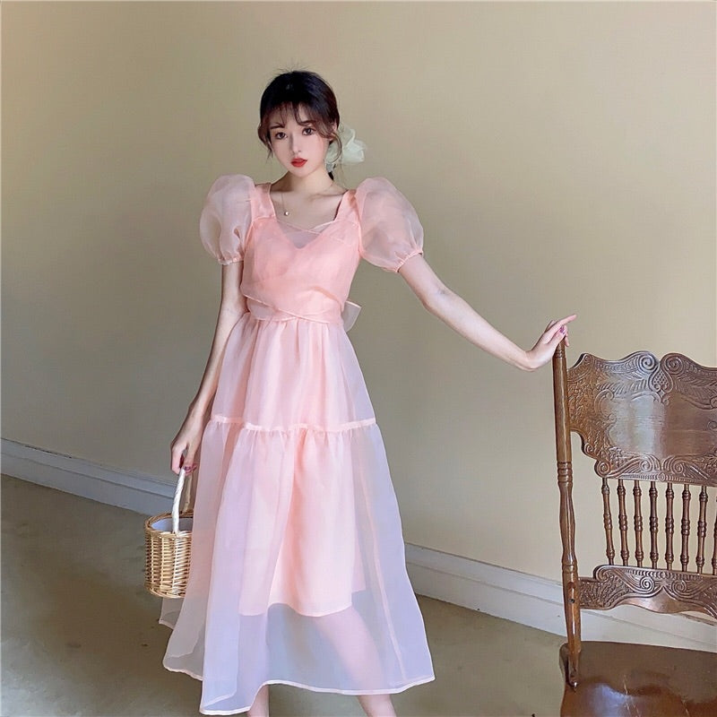 Peach Blush Kawaii Princess Chiffon Dress