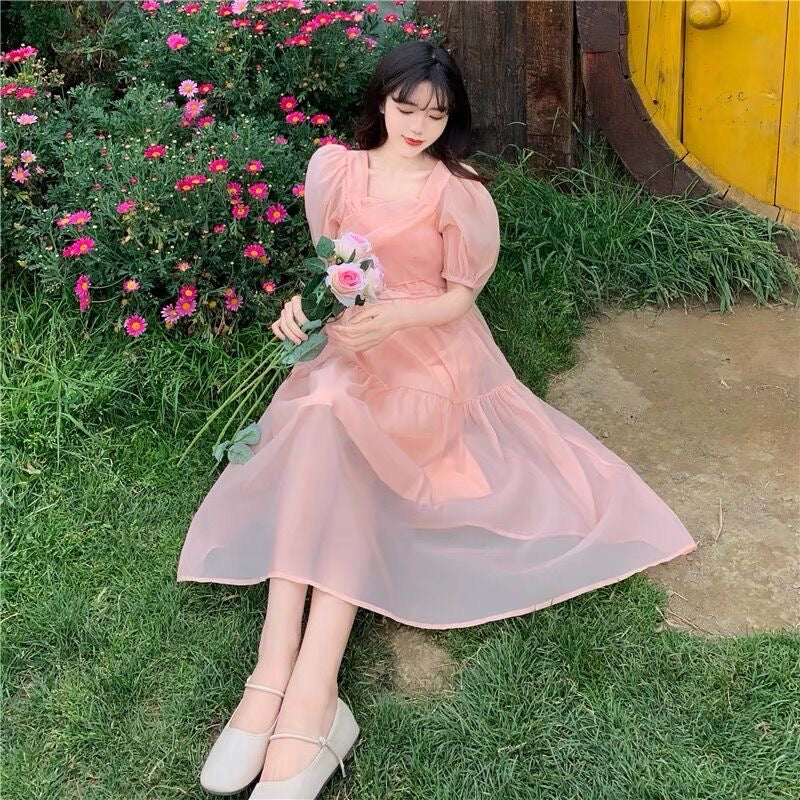 Peach Blush Kawaii Princess Chiffon Dress