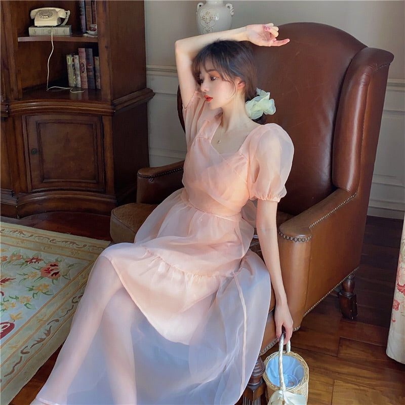 Peach Blush Kawaii Princess Chiffon Dress