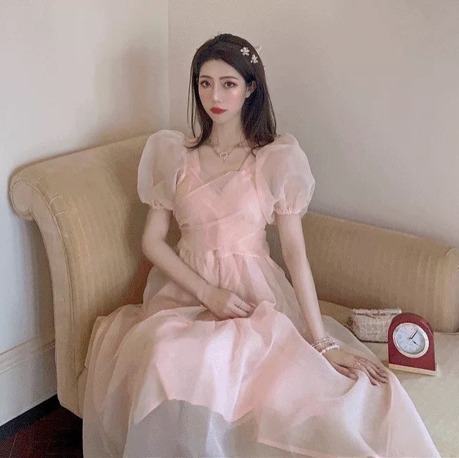 Peach Blush Kawaii Princess Chiffon Dress