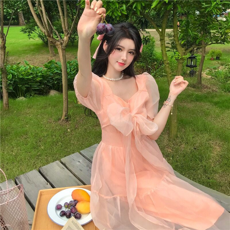 Peach Blush Kawaii Princess Chiffon Dress