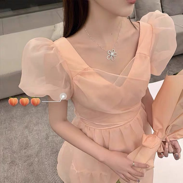 Peach Blush Kawaii Princess Chiffon Dress