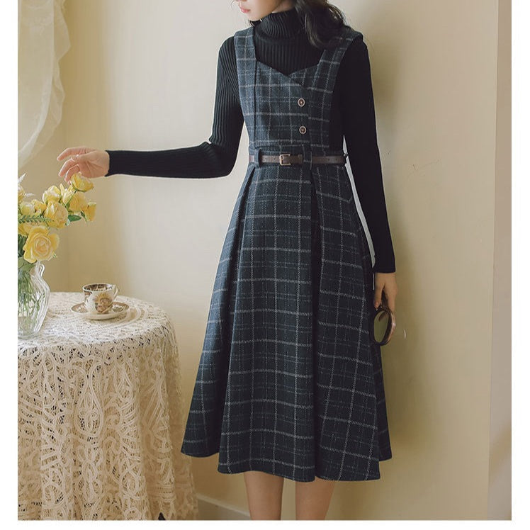 Petya Wool Dark Academia Pinafore Dress