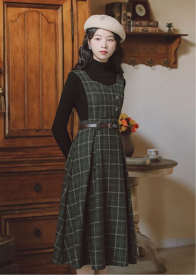 Petya Wool Dark Academia Pinafore Dress