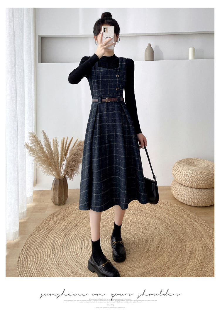 Petya Wool Dark Academia Pinafore Dress