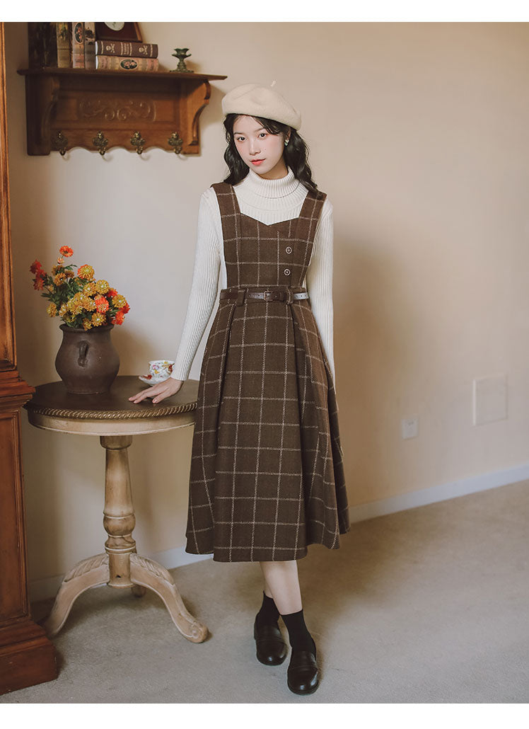 Petya Wool Dark Academia Pinafore Dress