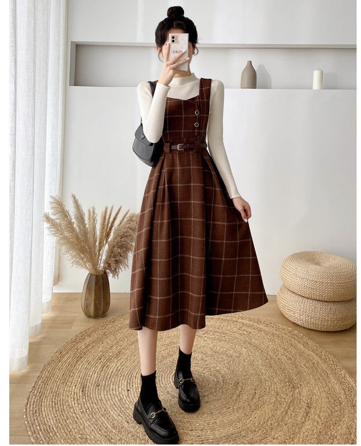 Petya Wool Dark Academia Pinafore Dress