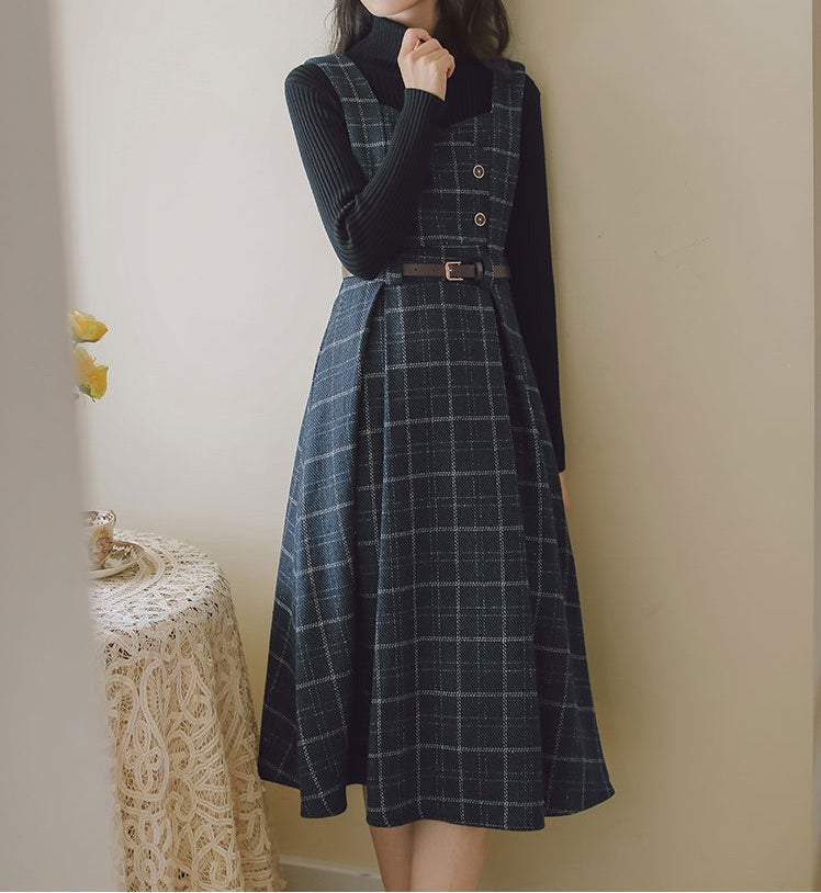 Petya Wool Dark Academia Pinafore Dress