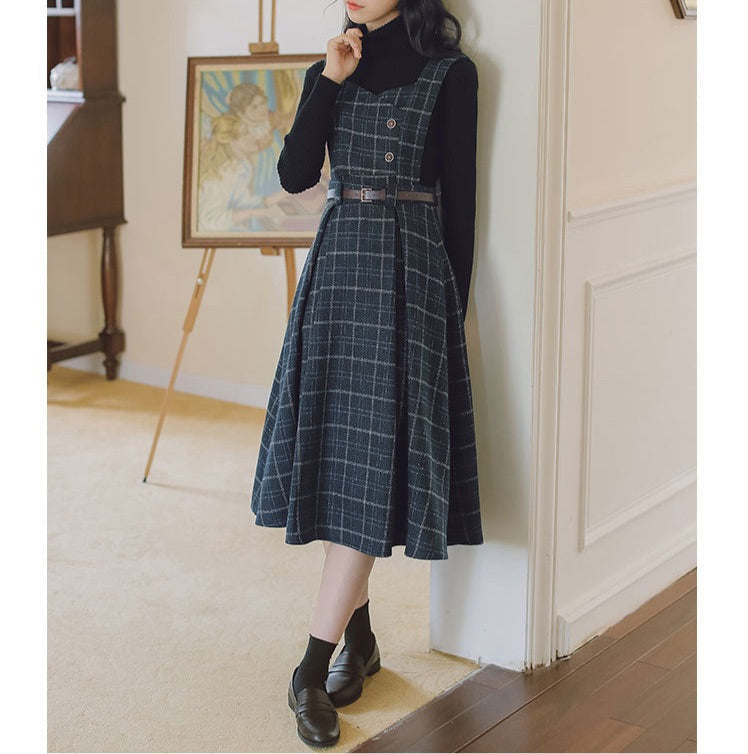 Petya Wool Dark Academia Pinafore Dress