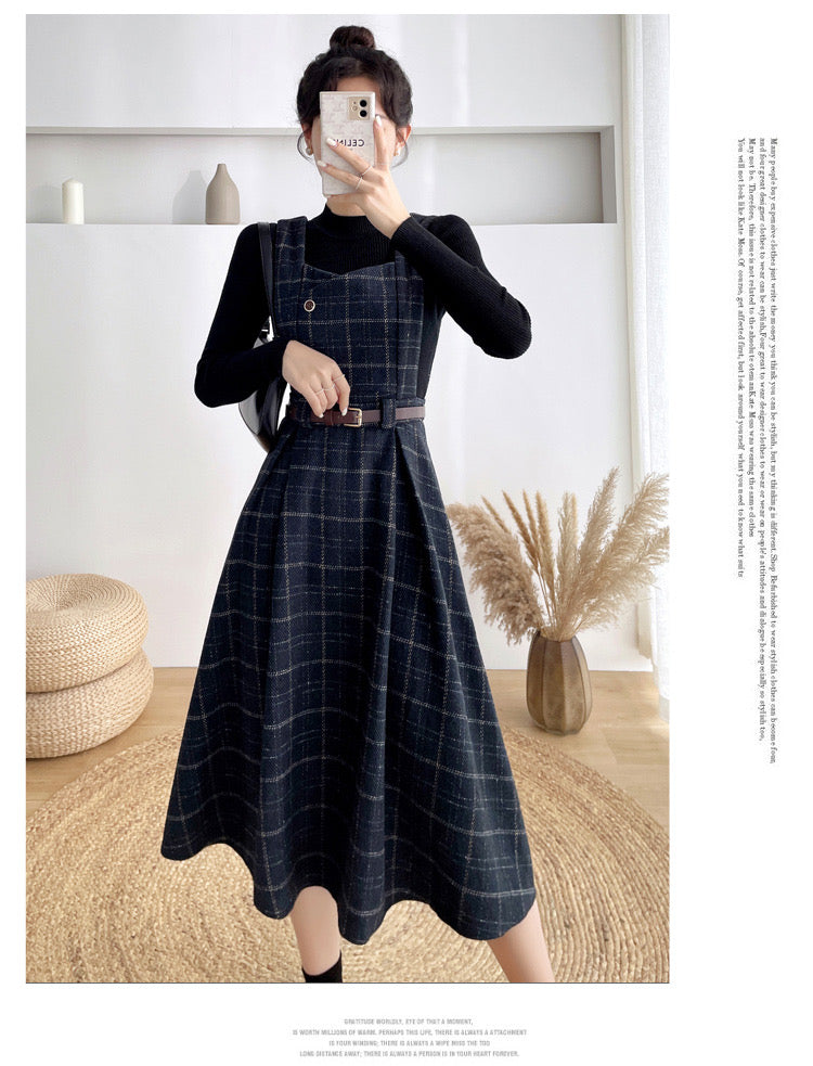 Petya Wool Dark Academia Pinafore Dress