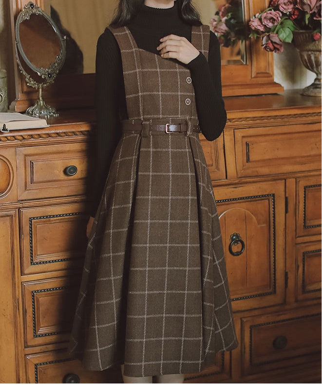 Petya Wool Dark Academia Pinafore Dress