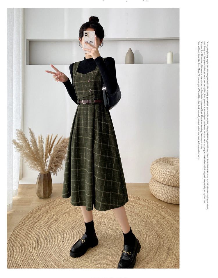 Petya Wool Dark Academia Pinafore Dress