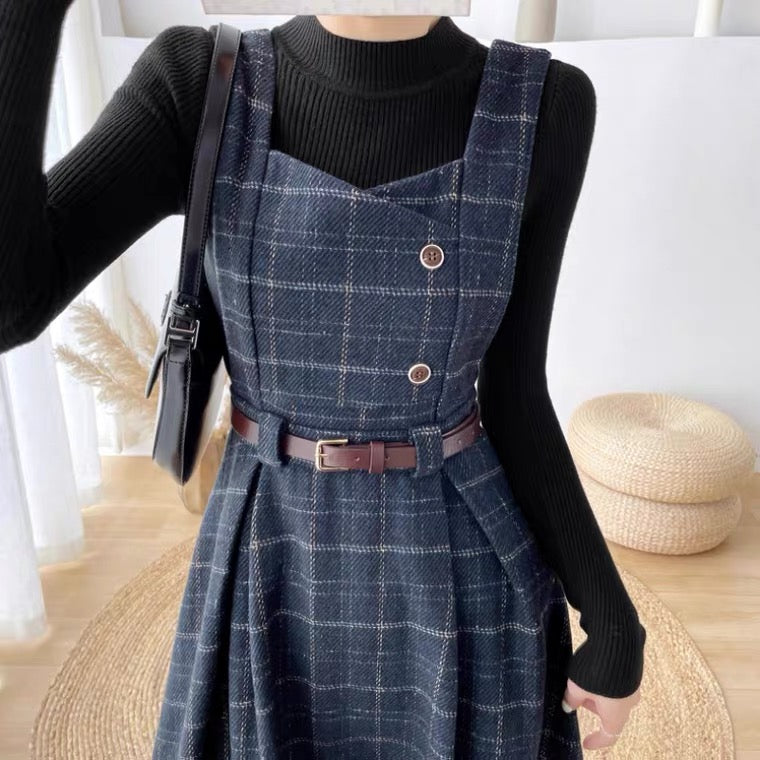 Petya Wool Dark Academia Pinafore Dress