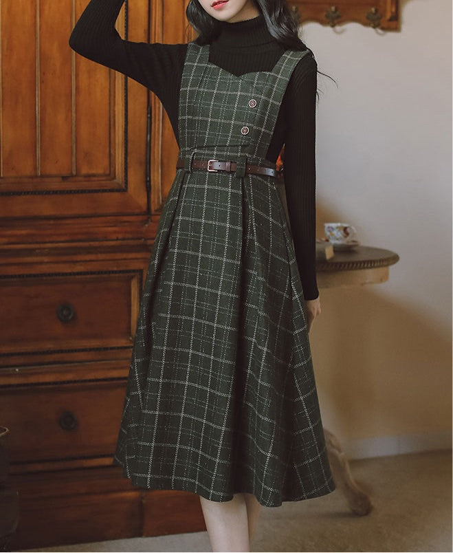 Petya Wool Dark Academia Pinafore Dress