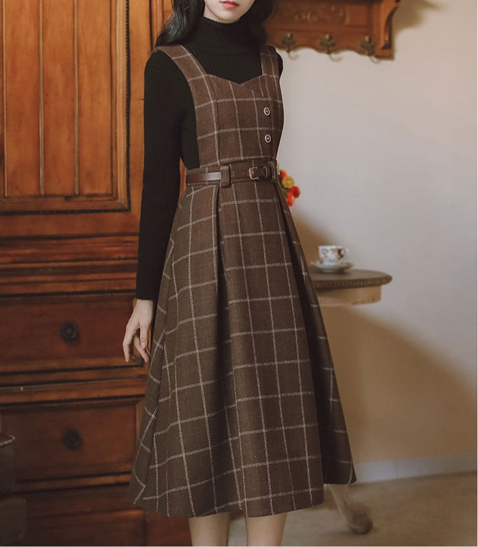 Petya Wool Dark Academia Pinafore Dress