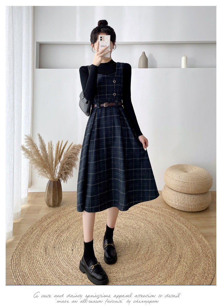 Petya Wool Dark Academia Pinafore Dress