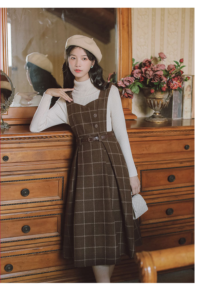 Petya Wool Dark Academia Pinafore Dress