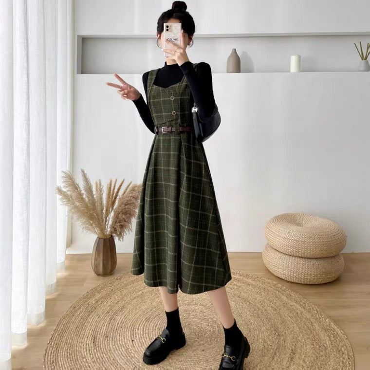 Petya Wool Dark Academia Pinafore Dress