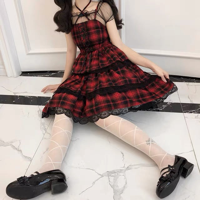 Plaid Gothic Lolita Lace Ruffle Dress