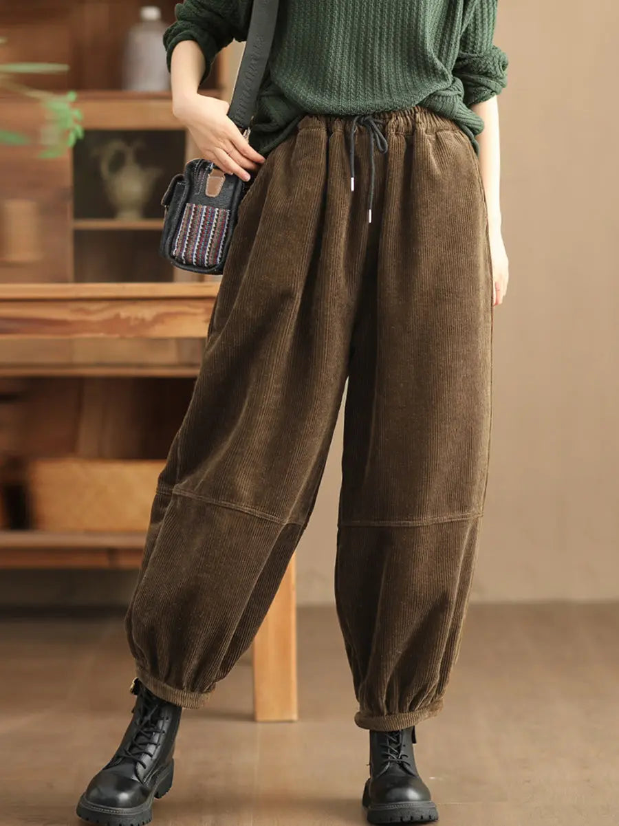 Women Solid Loose Fleece-lined Pants AH307