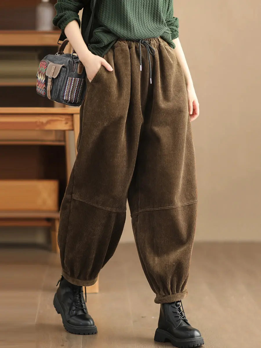 Women Solid Loose Fleece-lined Pants AH307