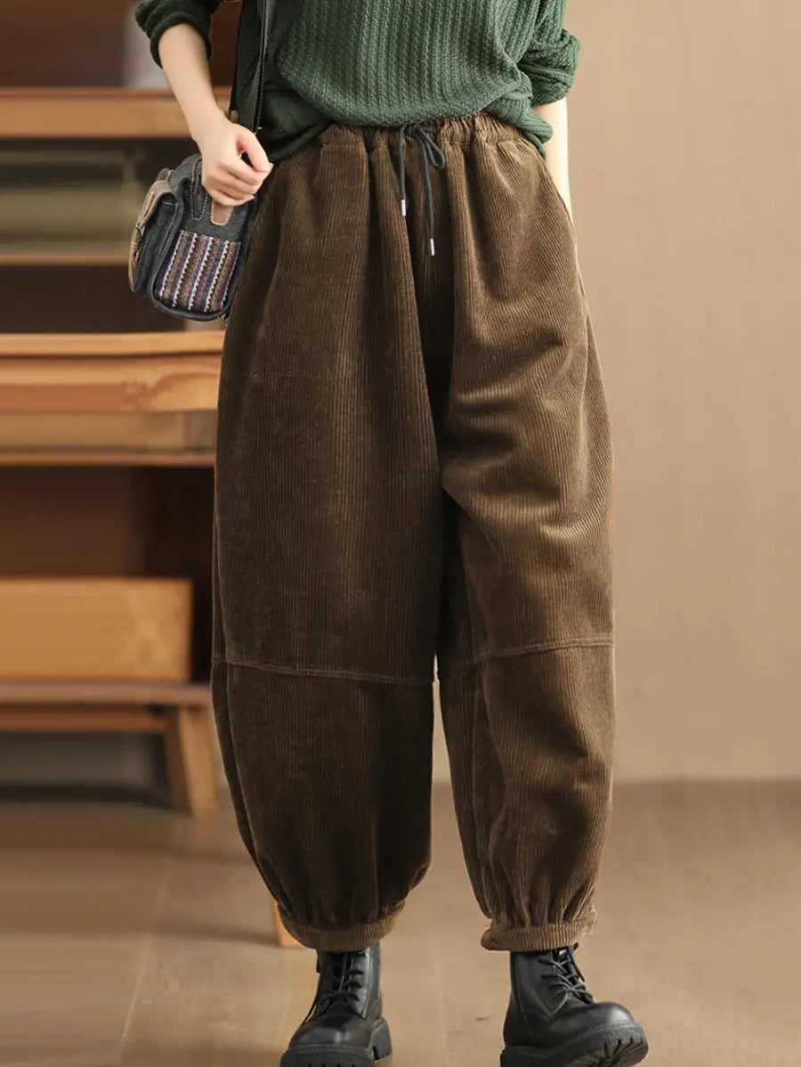 Women Solid Loose Fleece-lined Pants AH307