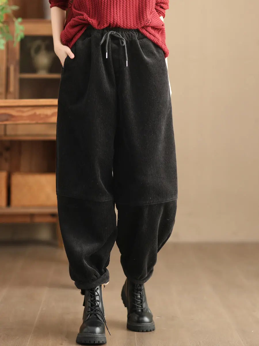 Women Solid Loose Fleece-lined Pants AH307