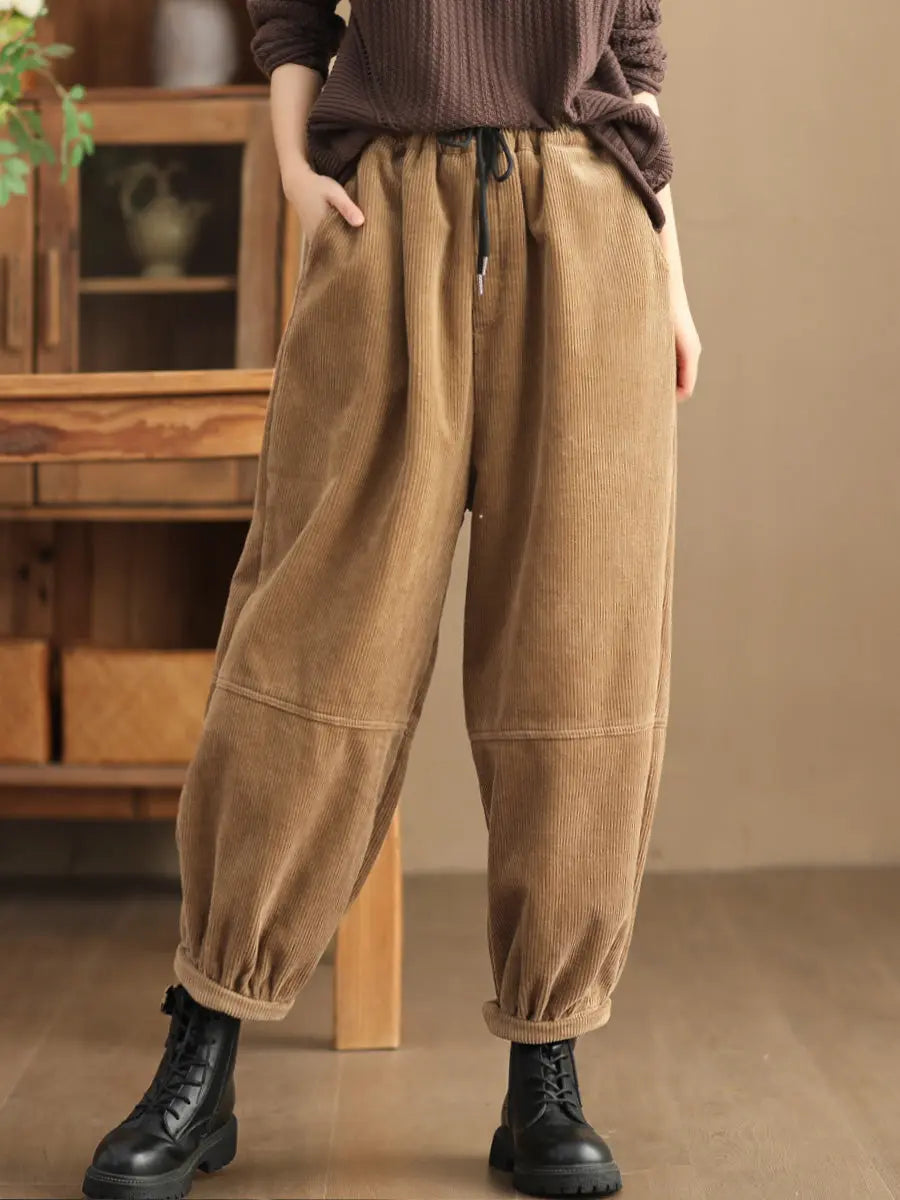 Women Solid Loose Fleece-lined Pants AH307