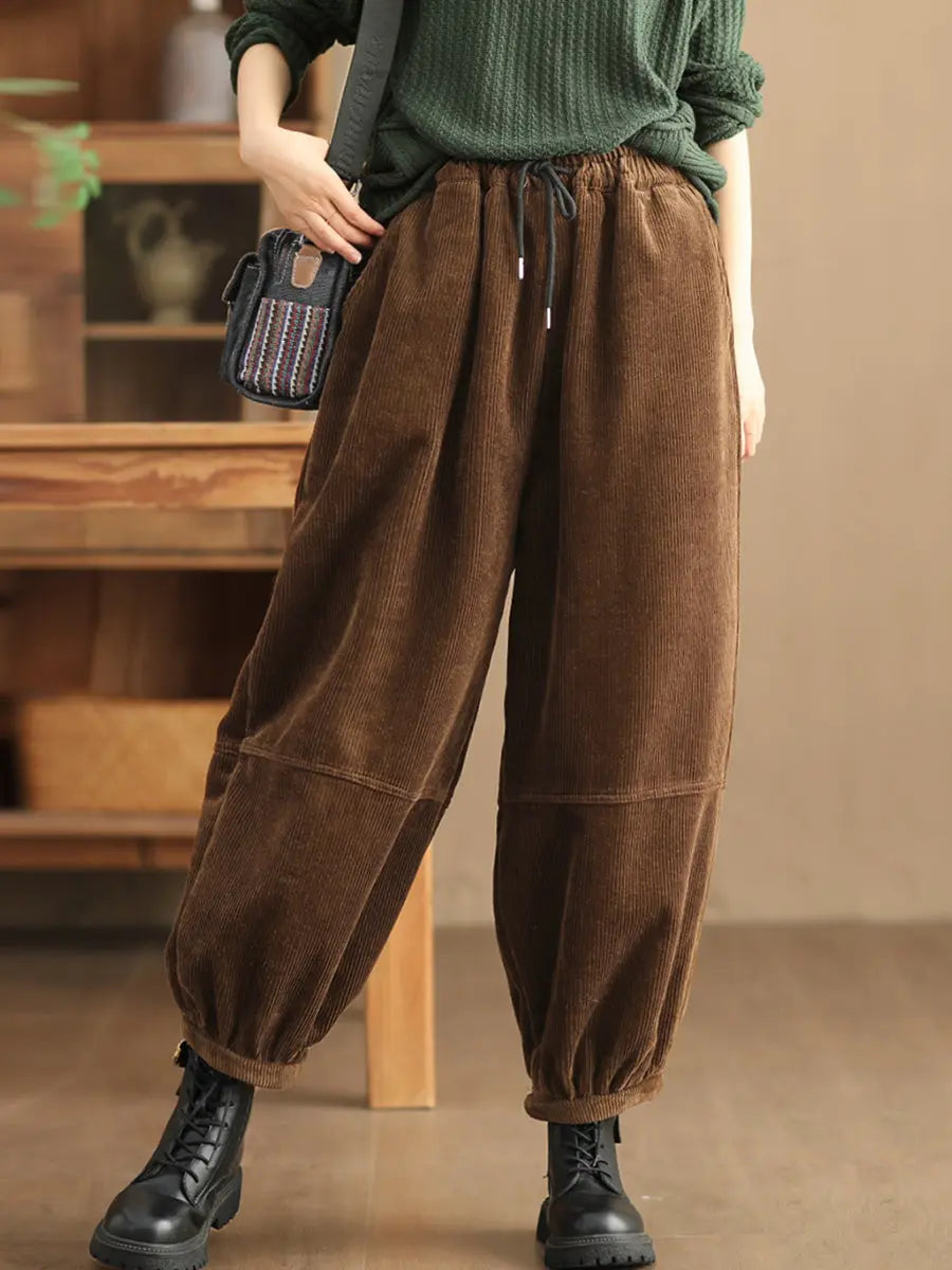 Women Solid Loose Fleece-lined Pants AH307