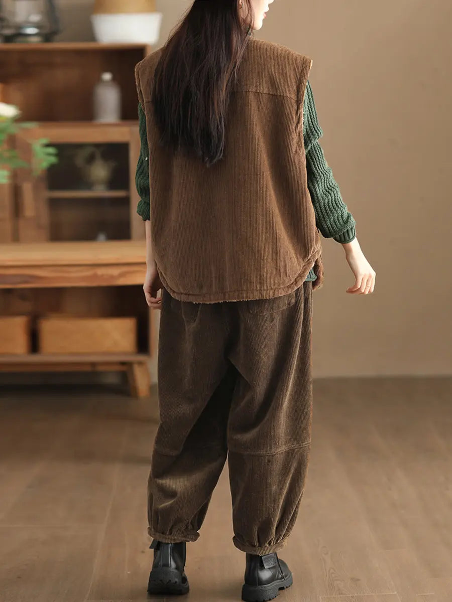 Women Solid Loose Fleece-lined Pants AH307