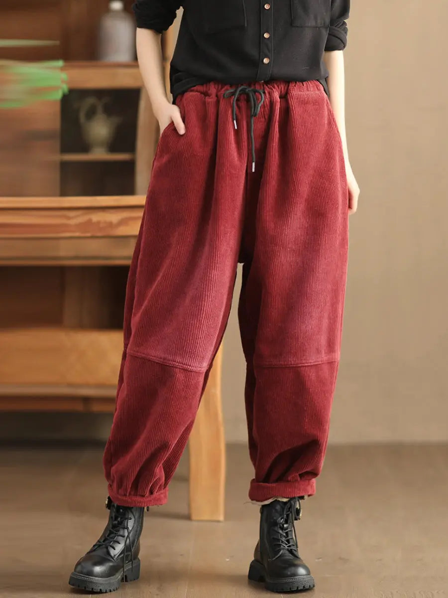 Women Solid Loose Fleece-lined Pants AH307