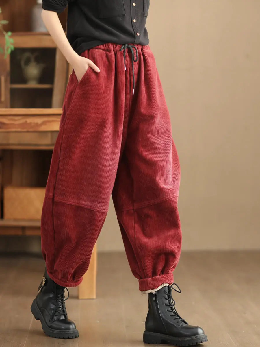 Women Solid Loose Fleece-lined Pants AH307