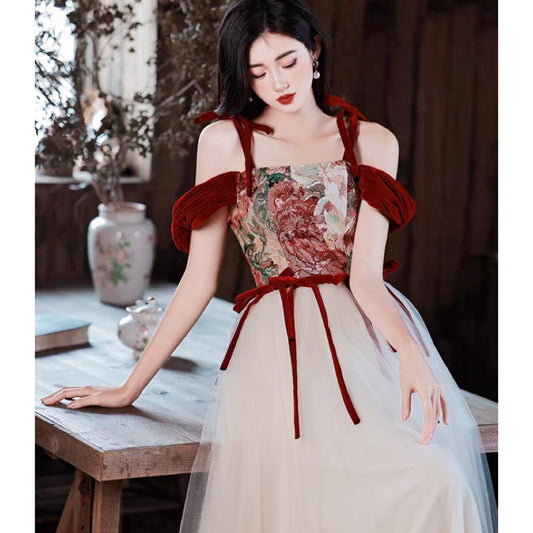 Princess of the Whispering Temple Red Velvet Tapestry Dress