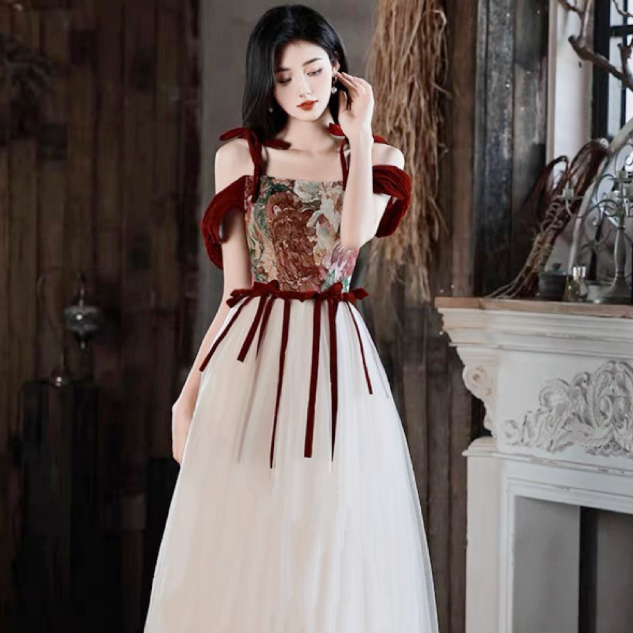 Princess of the Whispering Temple Red Velvet Tapestry Dress