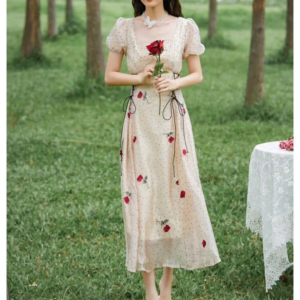 Rose Blossom Flower Embroidered Summer Princess Dress