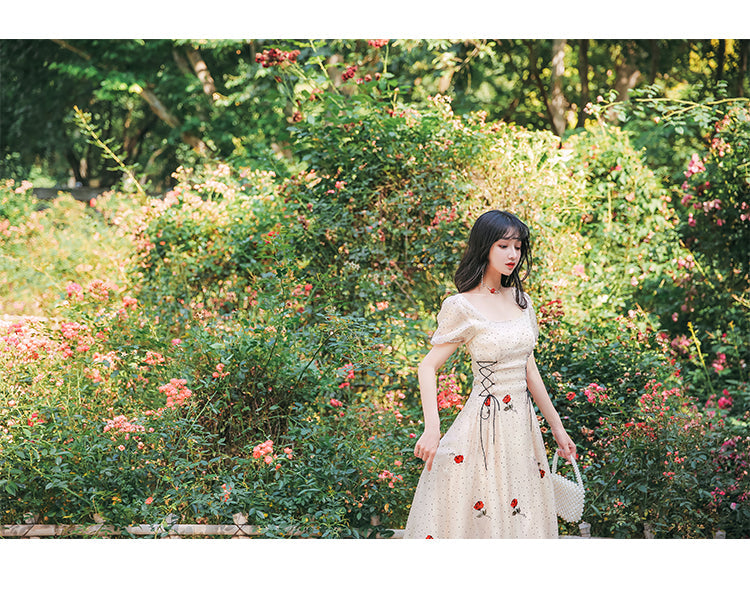 Rose Blossom Flower Embroidered Summer Princess Dress