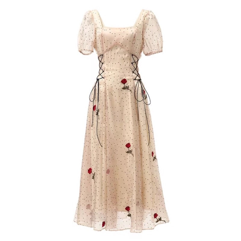 Rose Blossom Flower Embroidered Summer Princess Dress