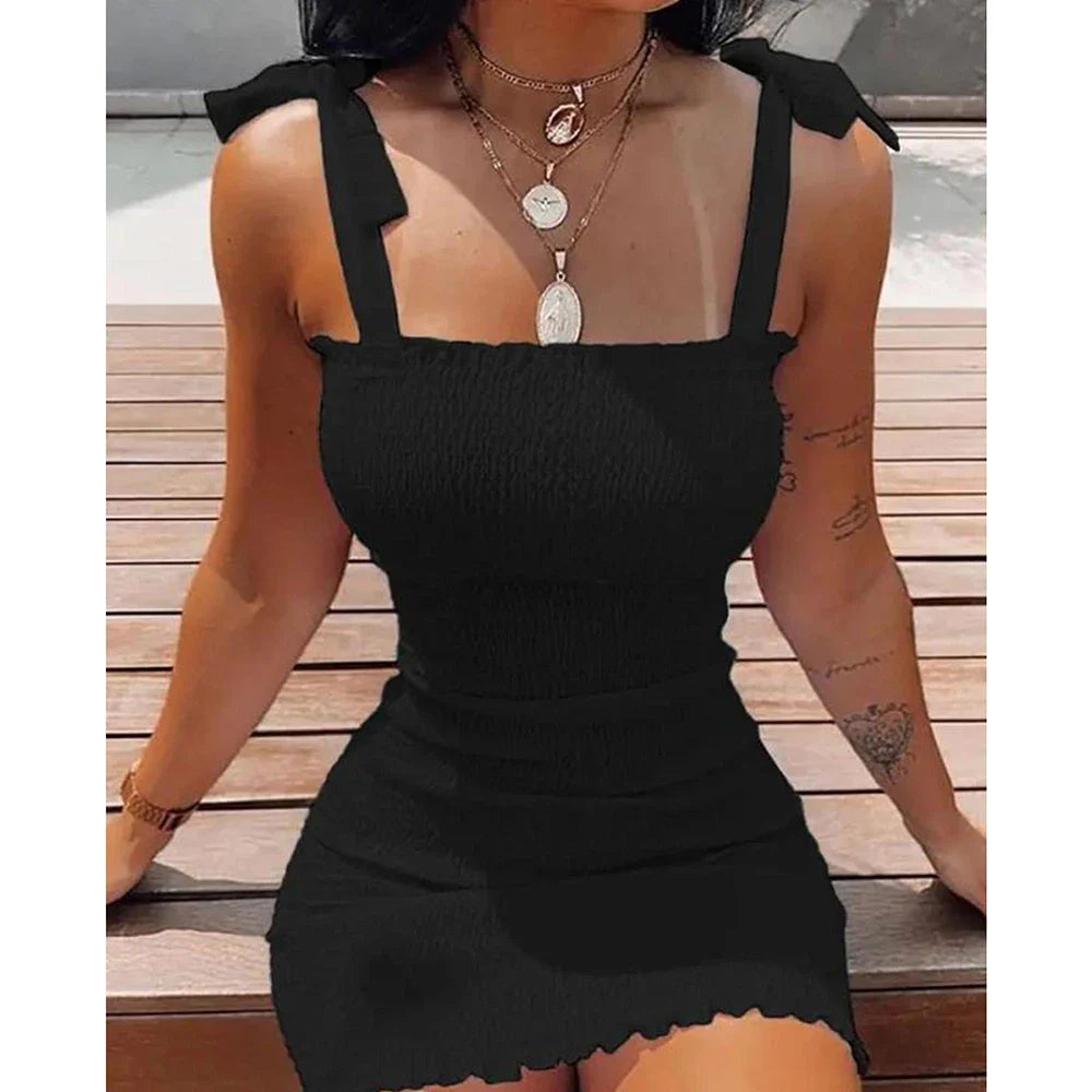 WARMMETA Tight Camisole Dress For Women 2024 Spring Summer Beach Female Clothing Sexy Club Mini Skirt Vestidos Casual Short Dress