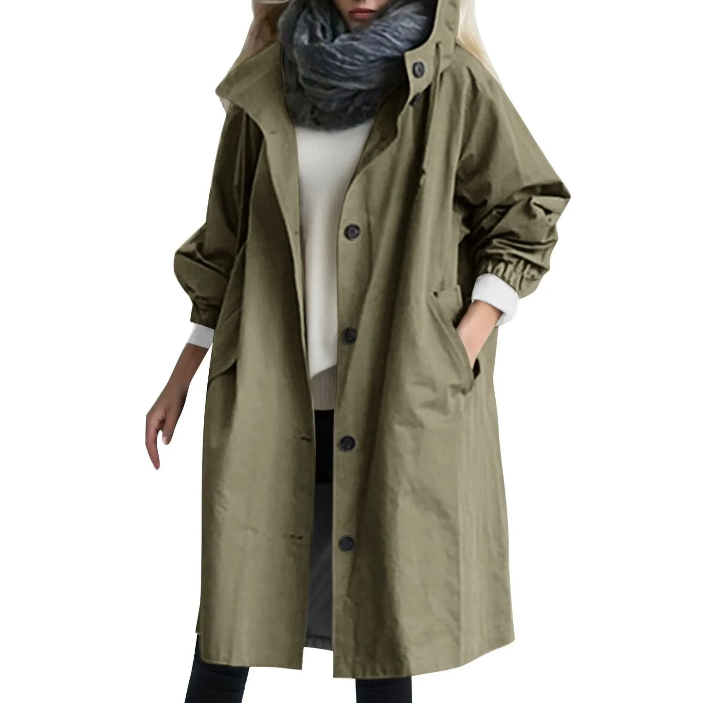 warmmeta 2 Trench Coat For Women Elegant Windbreaker Hooded Coat Winter Jacket Loose Outwear Korean Style Abrigos Para Mujeres