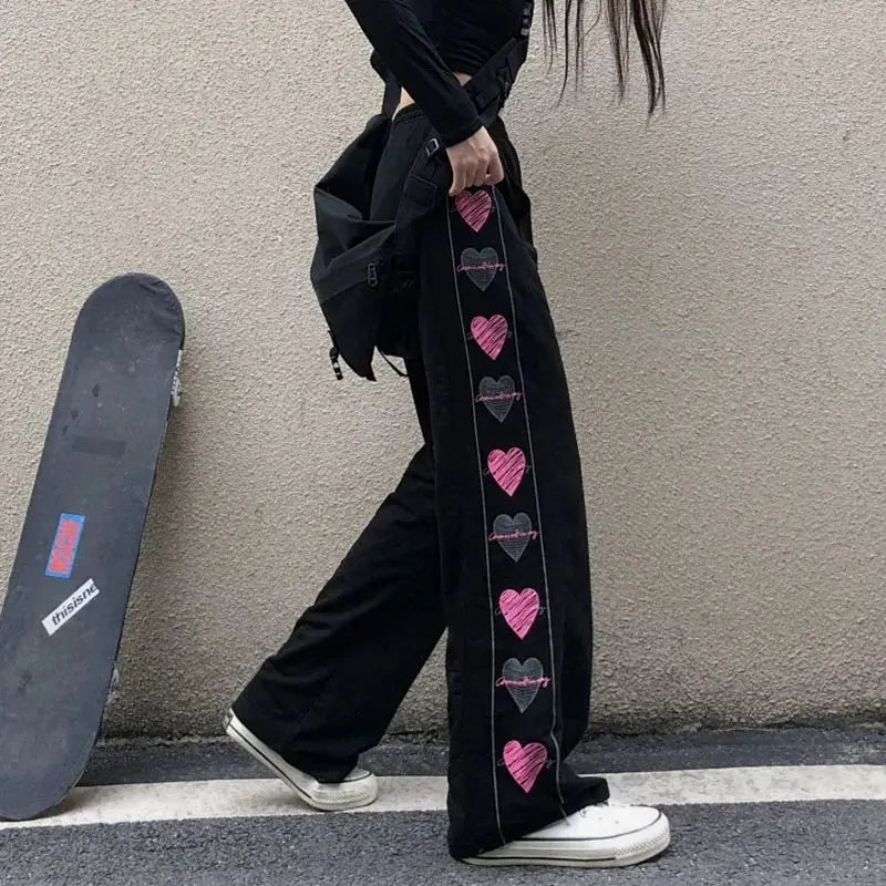 BIG PROMOTION European and American Women's Winter Love Spicy Girl Loose Straight Slender High Waist Wide Leg Pants Black Pants