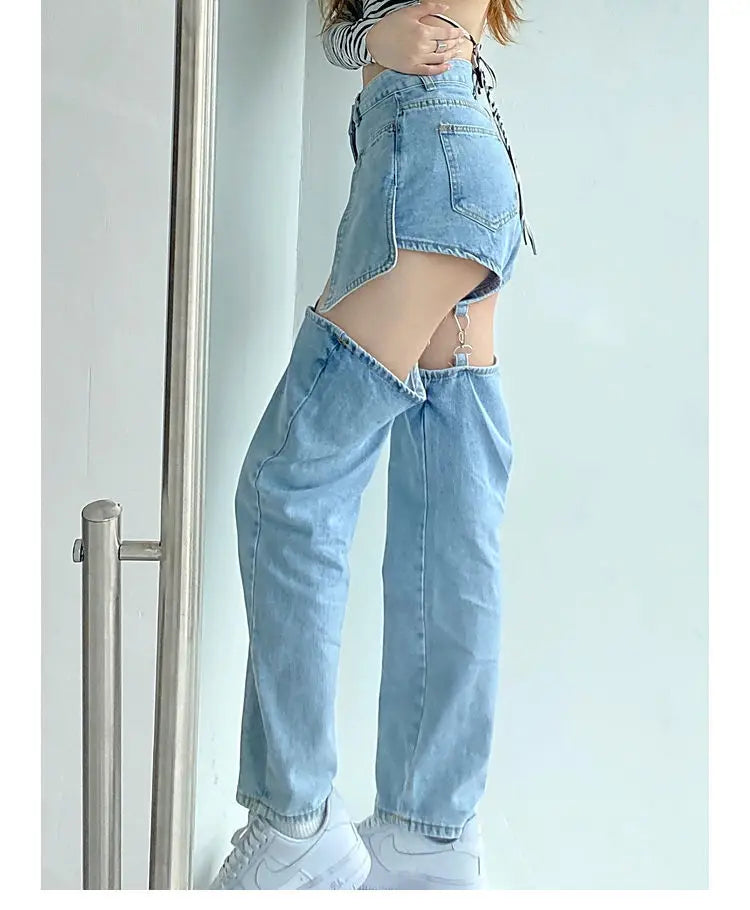 Women Jeans Hole Ripped High Waist Denim Harajuku Wide Leg Loose Ins Chic BF Vintage Casual Female Pants Baggy Trousers