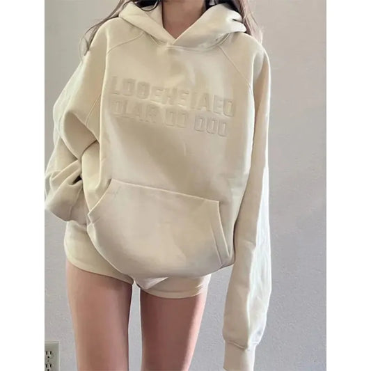 MEXZT Streetwear Letter Print Hoodies Women Plus Fleece Thick Sweatshirt Harajuku Korean Oversized Casual Plush Pullovers Tops