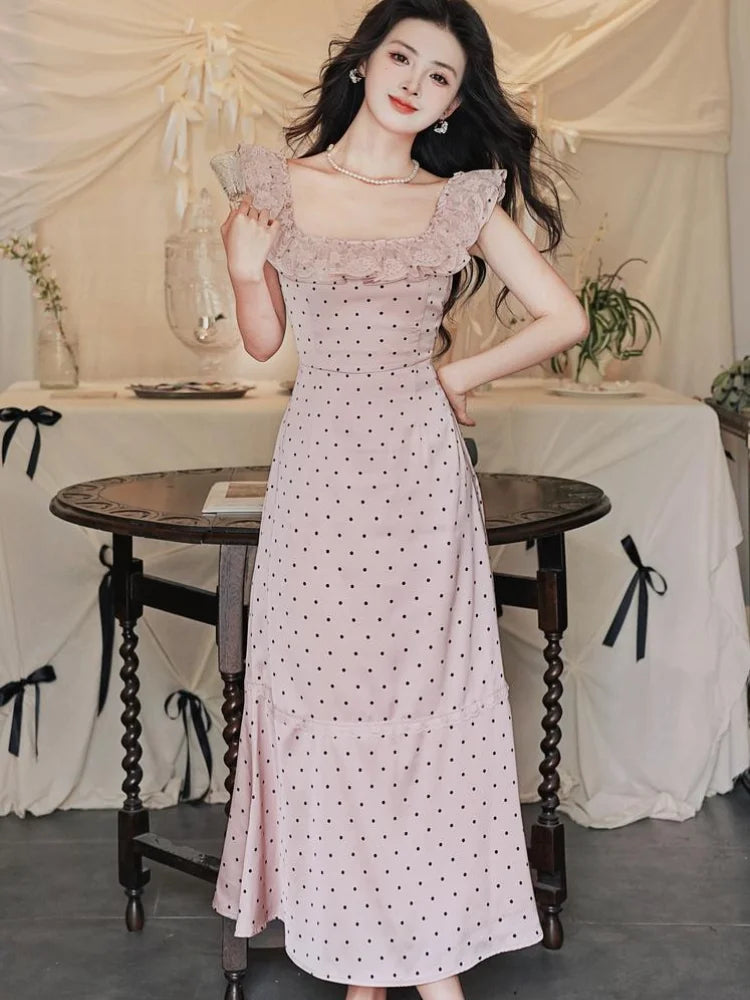 Dusty Pink Polka Dot Dress