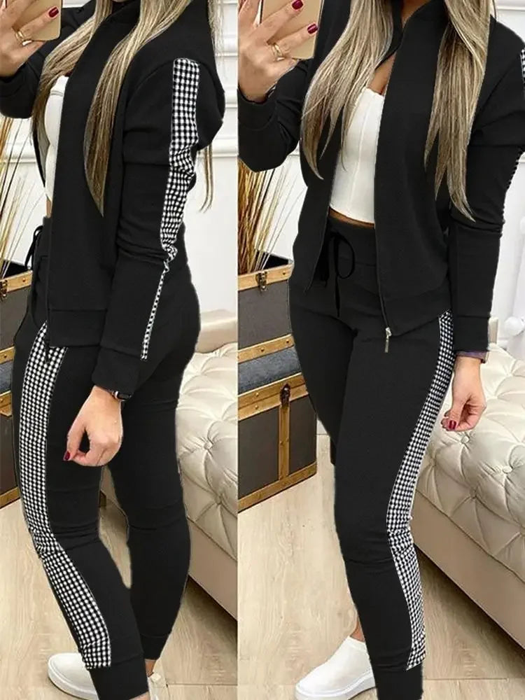 warmmeta 2024 Women Two Piece Set Outfits Autumn Women's Tracksuit Zipper Top Pants Casual Sport Suit Winter 2 Piece Woman Set