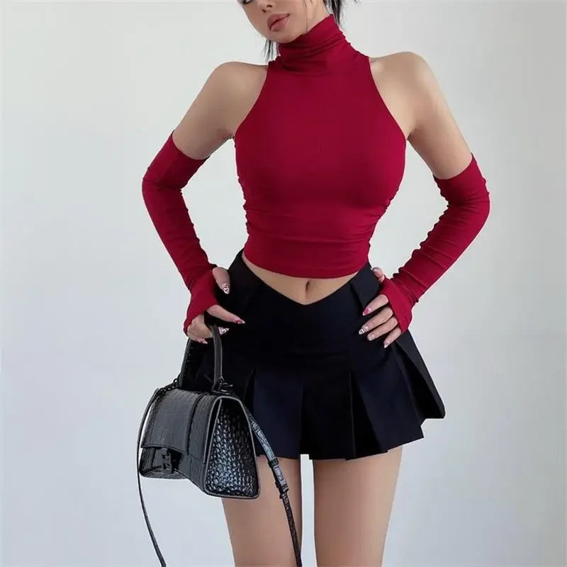 2023 New Spicy Girls Y2k Tops Oversleeve Sexy Turtleneck Tank Top for Women's Slim Fit Short tshirt Skinny Streetwear Crop Top