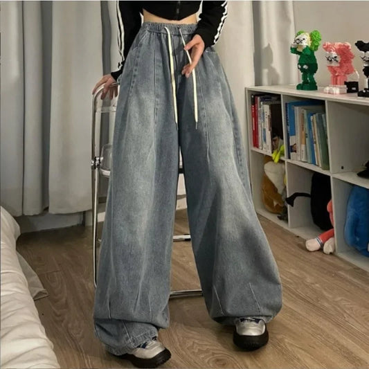 Vintage Baggy Jeans Wide Leg Pants Elastic Waist Oversized American Trouser Fashion Streetwear Straight Casual Pants Y2k Autumn